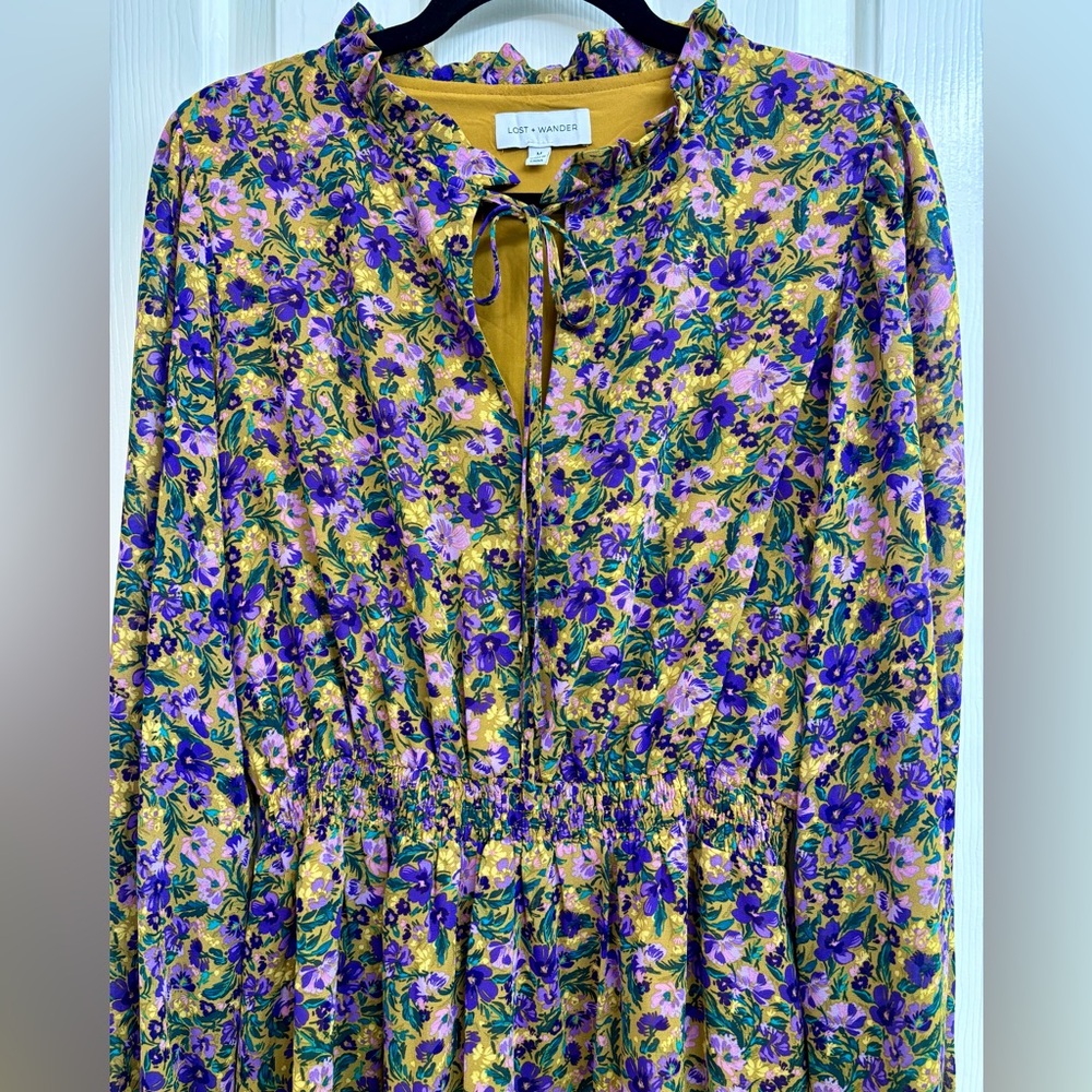 Lost + Wander Mauve Medley Purple Floral Mini Dress (Long Sleeve) - SIZE M - Picture 4 of 15
